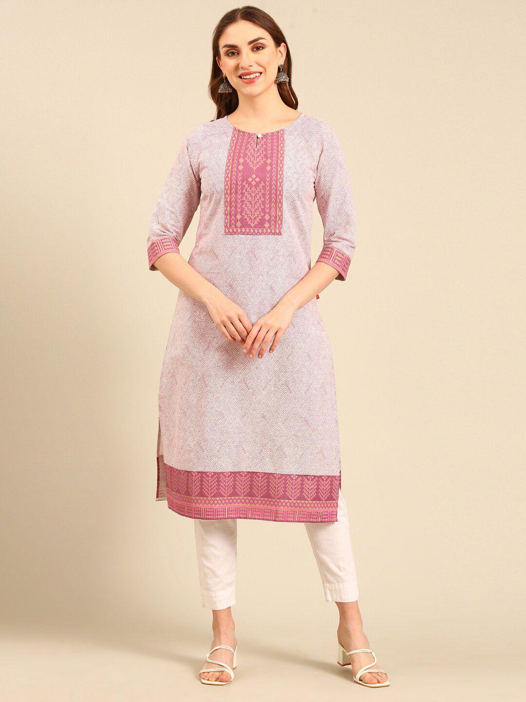 marcia geometric printed round neck pure cotton straight kurta