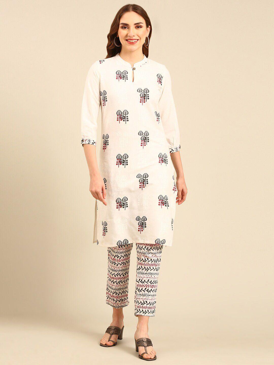marcia keyhole neck ethnic printed straight pure cotton kurta with trousers