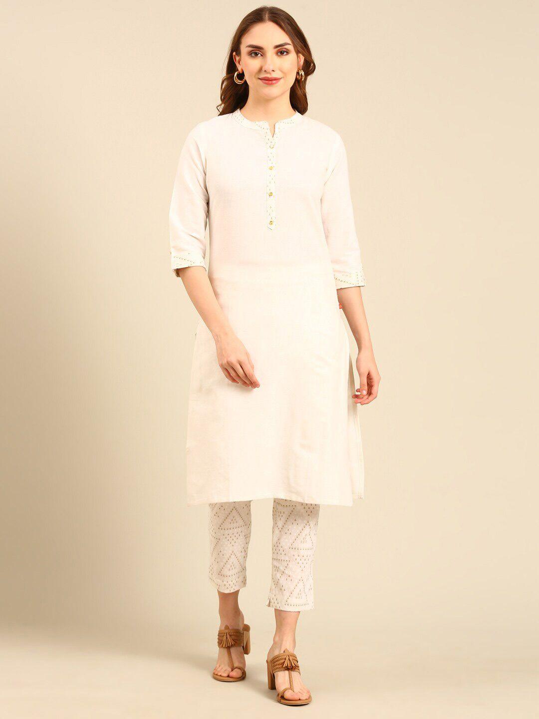 marcia mandarin collar ethnic yoke design pure cotton straight kurta with trousers