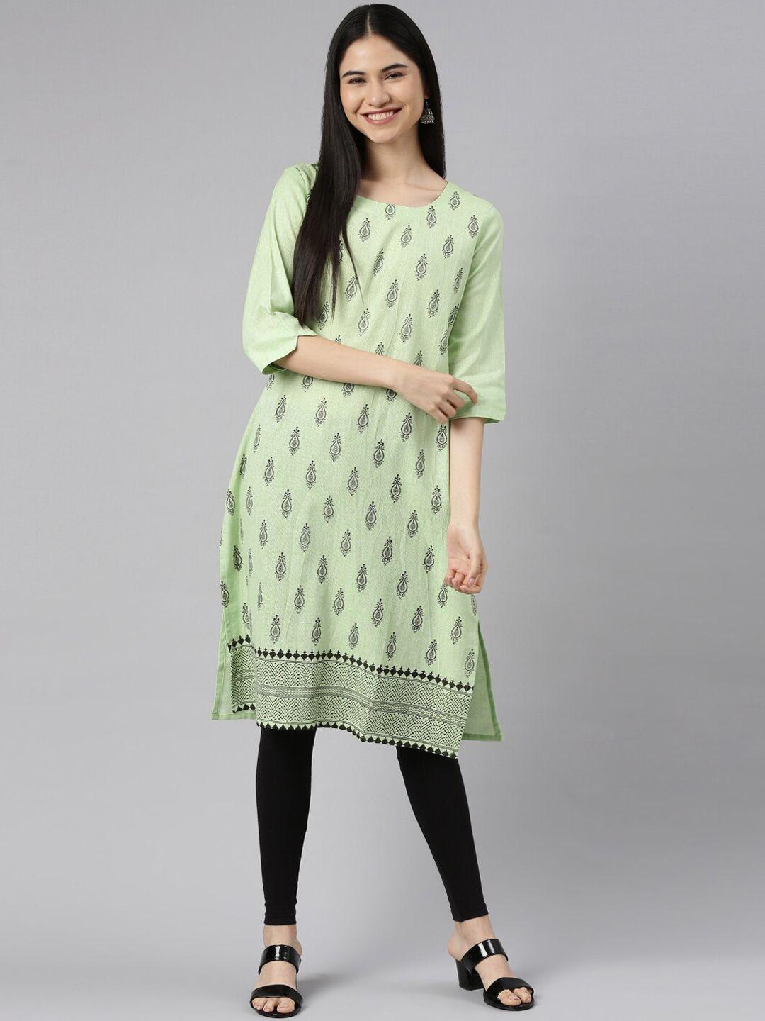 marcia women green ethnic motifs block print pure cotton  kurta