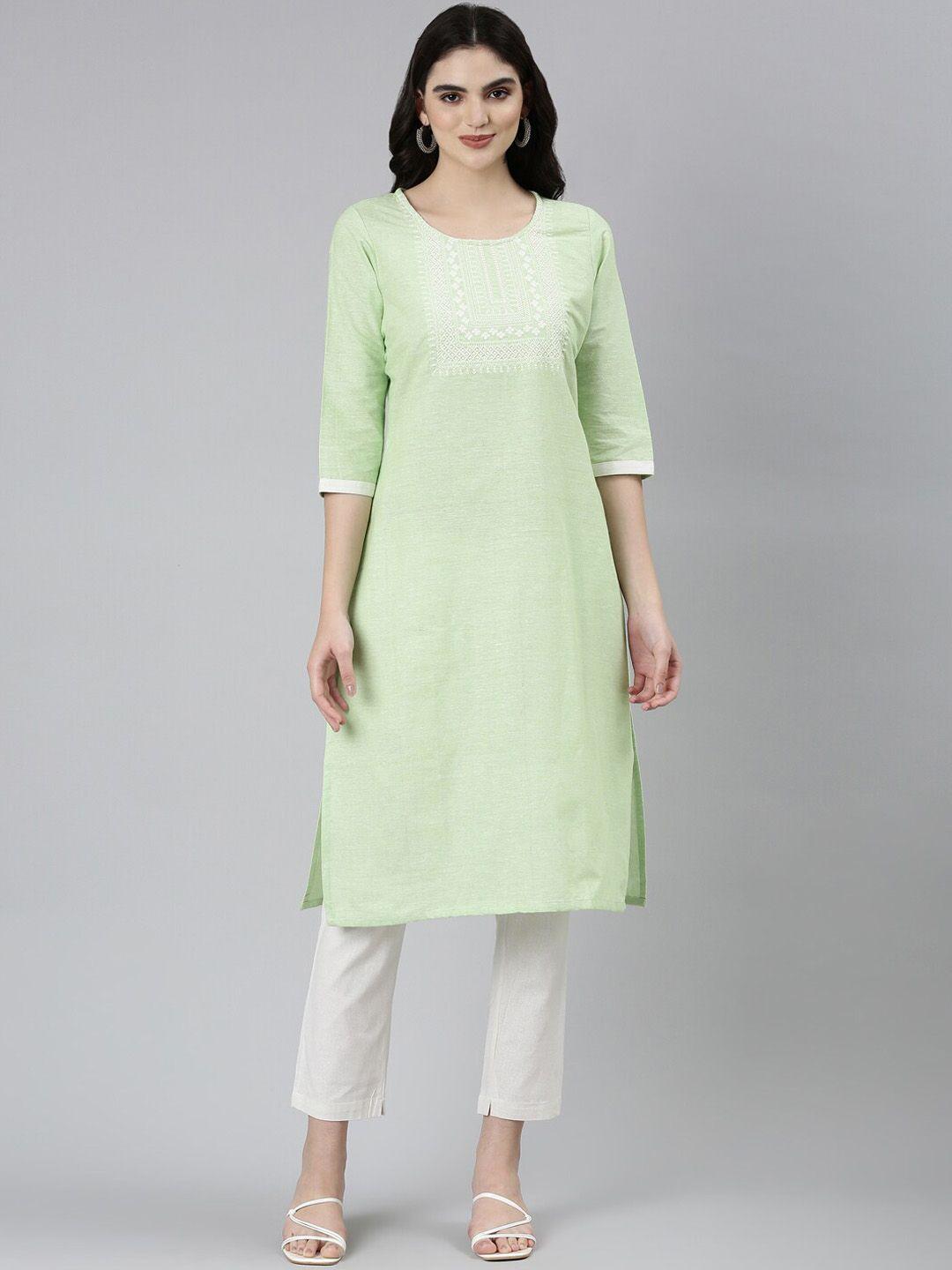 marcia women green geometric yoke design sequinned kurta