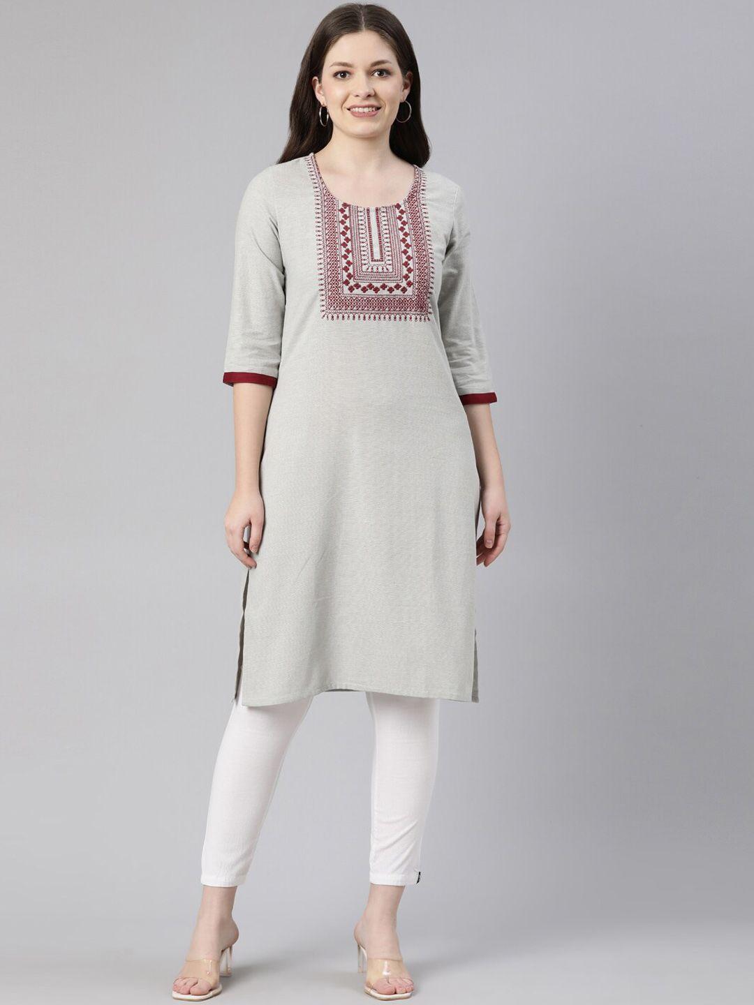 marcia women grey ethnic motifs yoke design thread work kurta