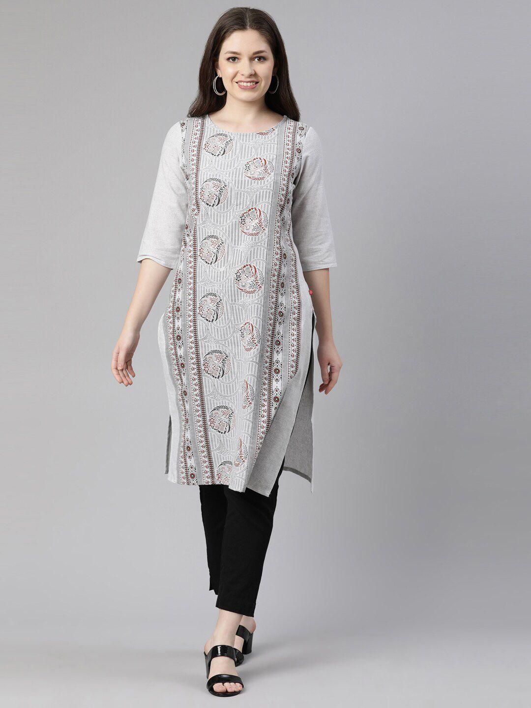 marcia women grey geometric printed flared sleeves kurta