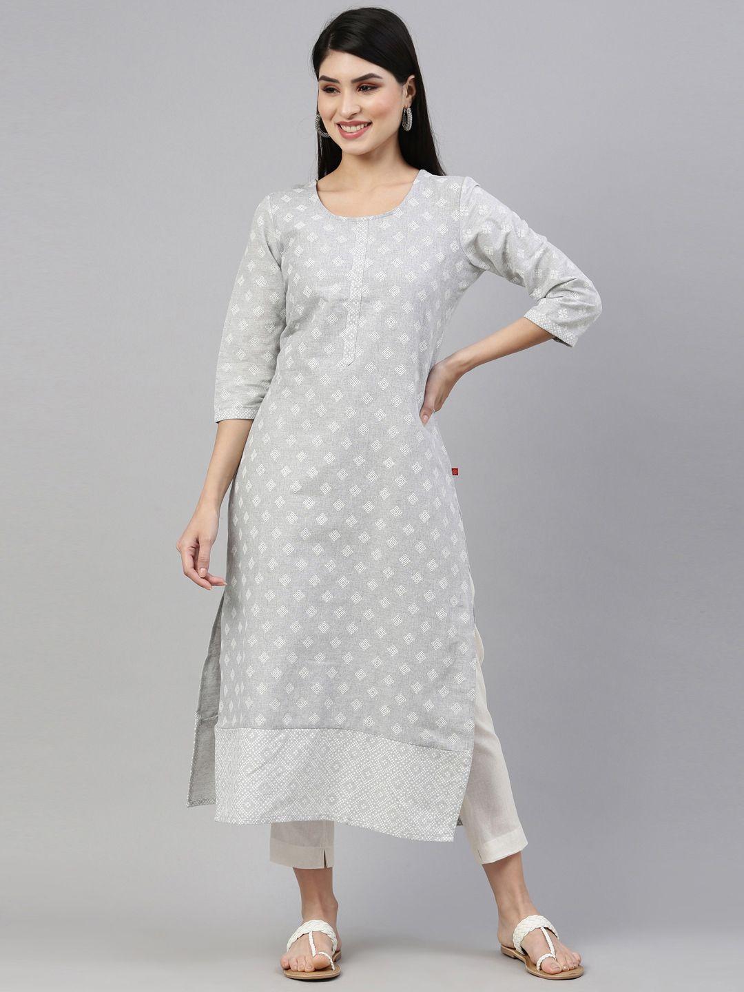 marcia women grey printed layered pure cotton kurta with trousers
