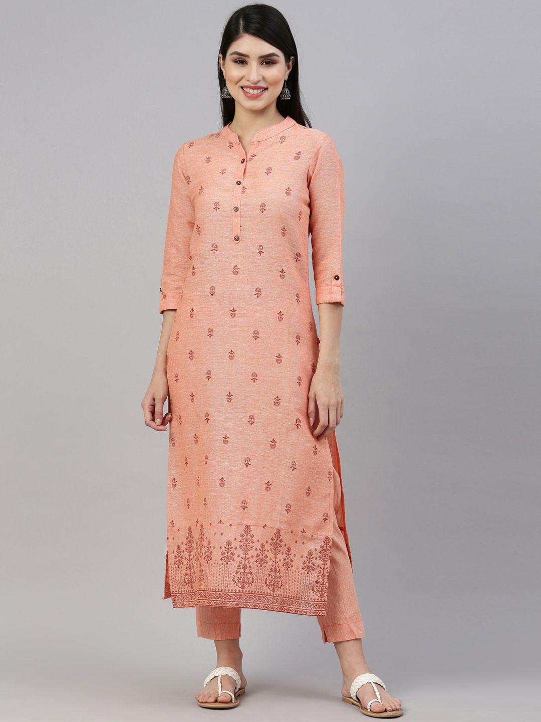 marcia women orange floral printed pure cotton kurta with trousers