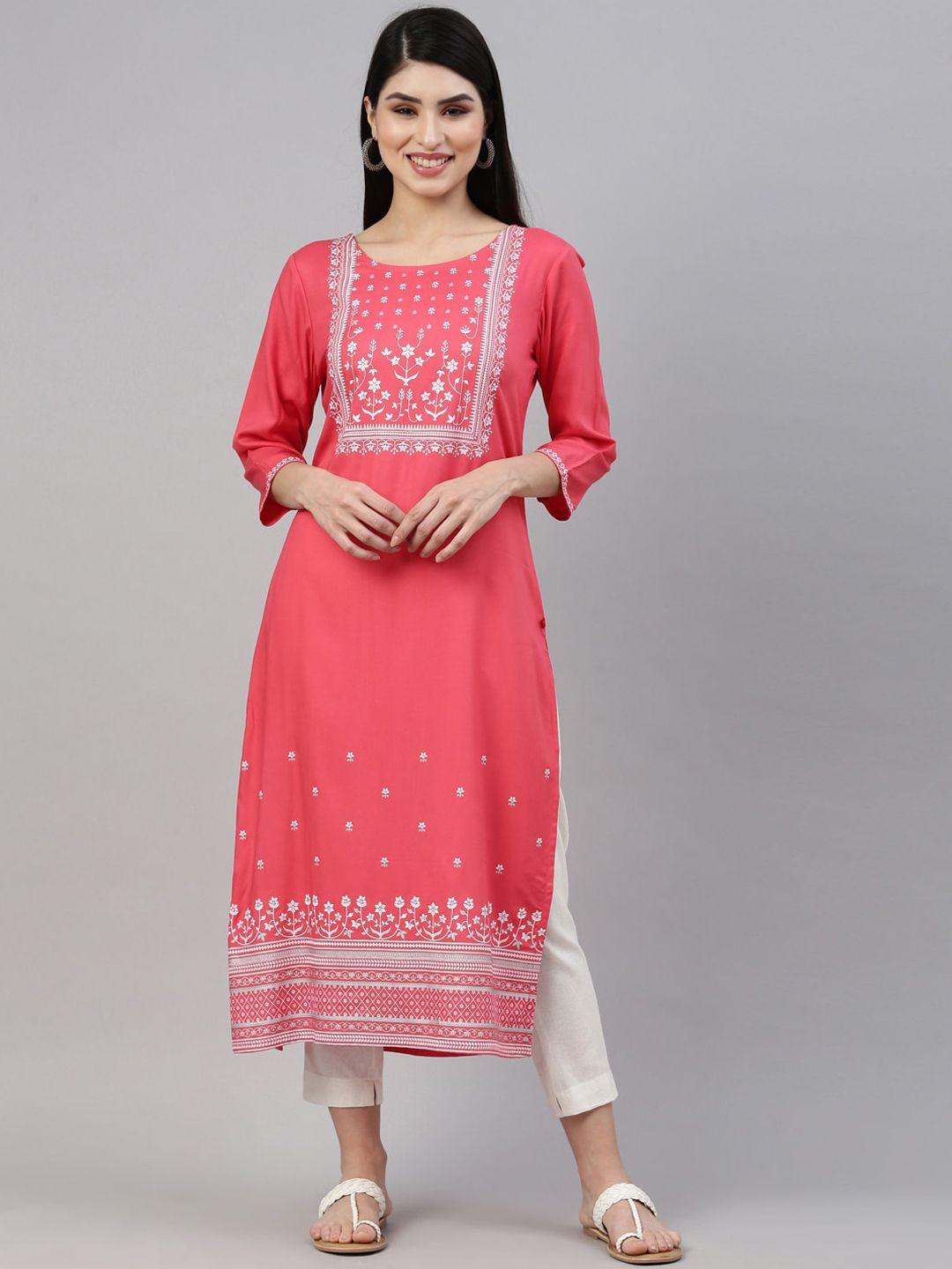 marcia women pink & white ethnic motifs printed kurta with trousers