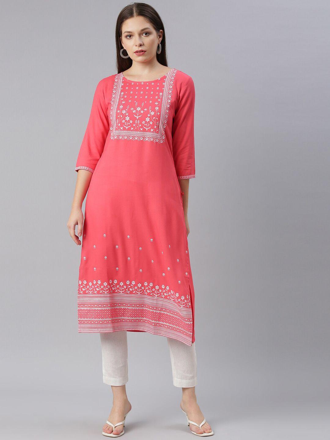 marcia women pink embroidered panelled kurta with trousers