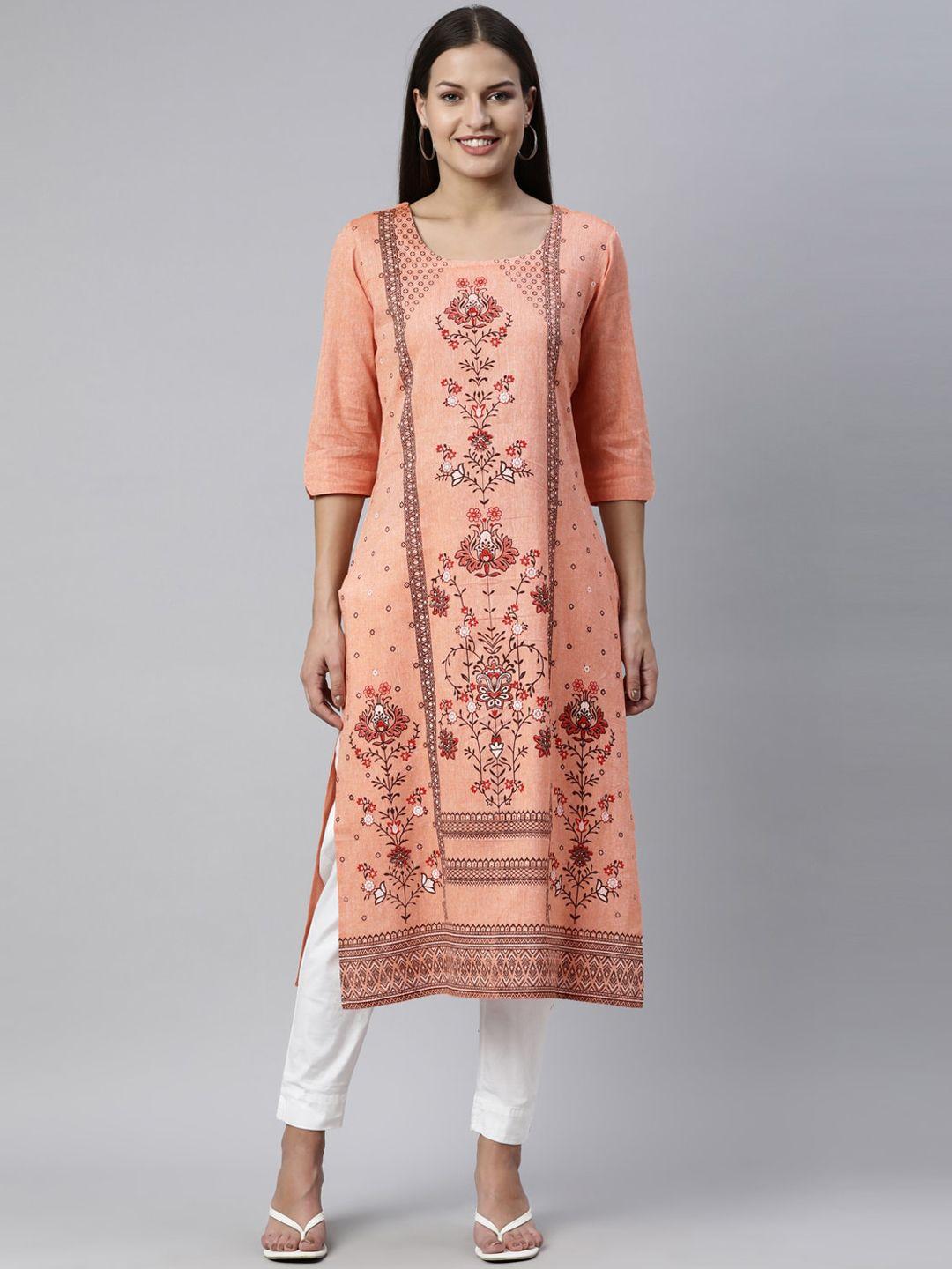 marcia women pink ethnic motifs embroidered flared sleeves straight  kurta