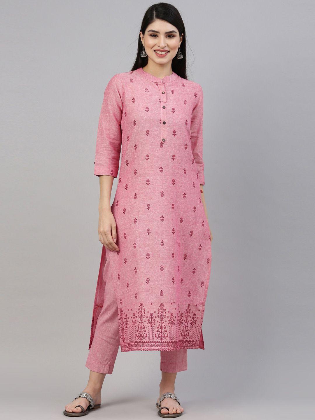 marcia women pink floral printed pure cotton kurta with trousers