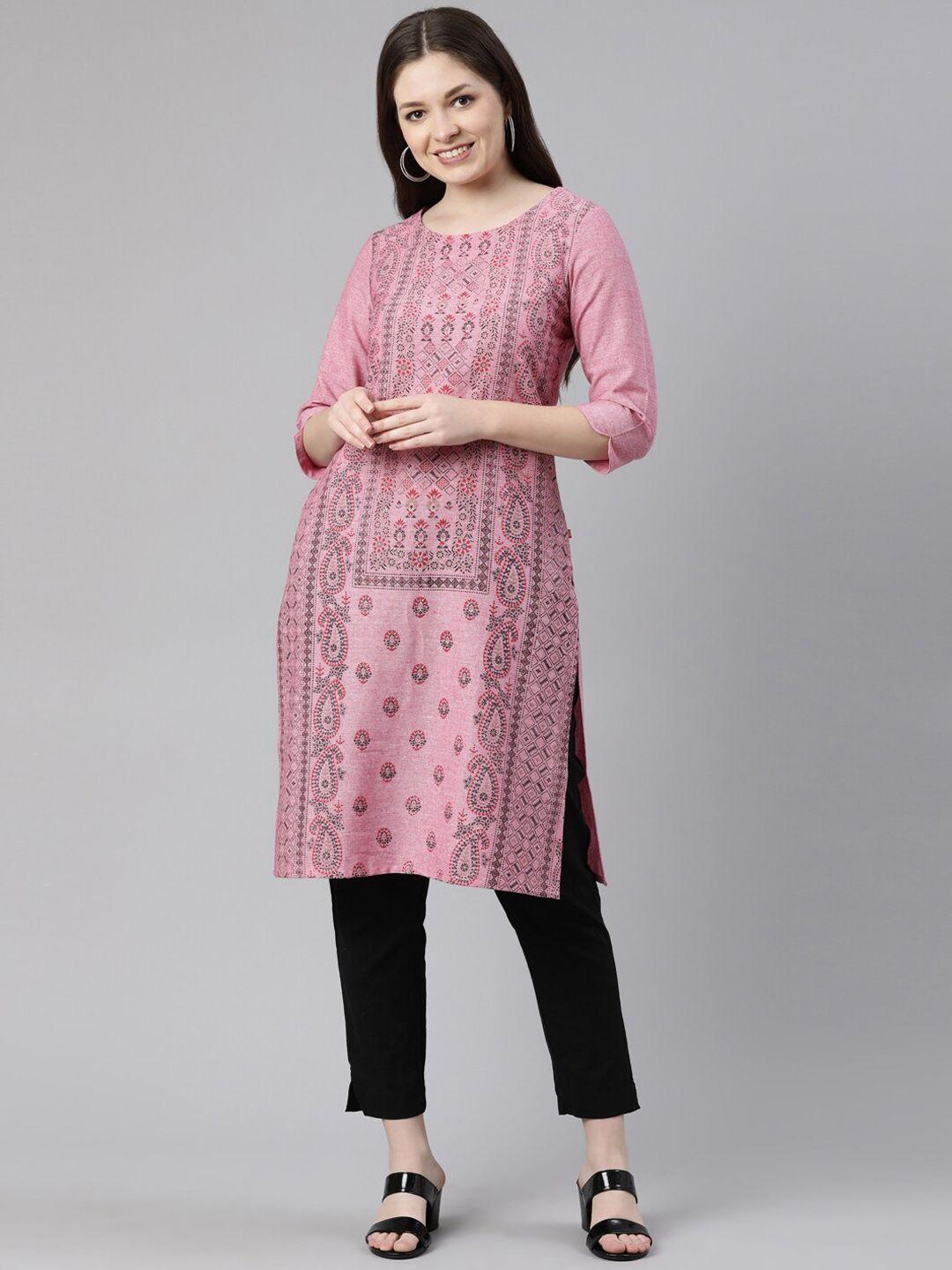 marcia women pink geometric thread work kurta