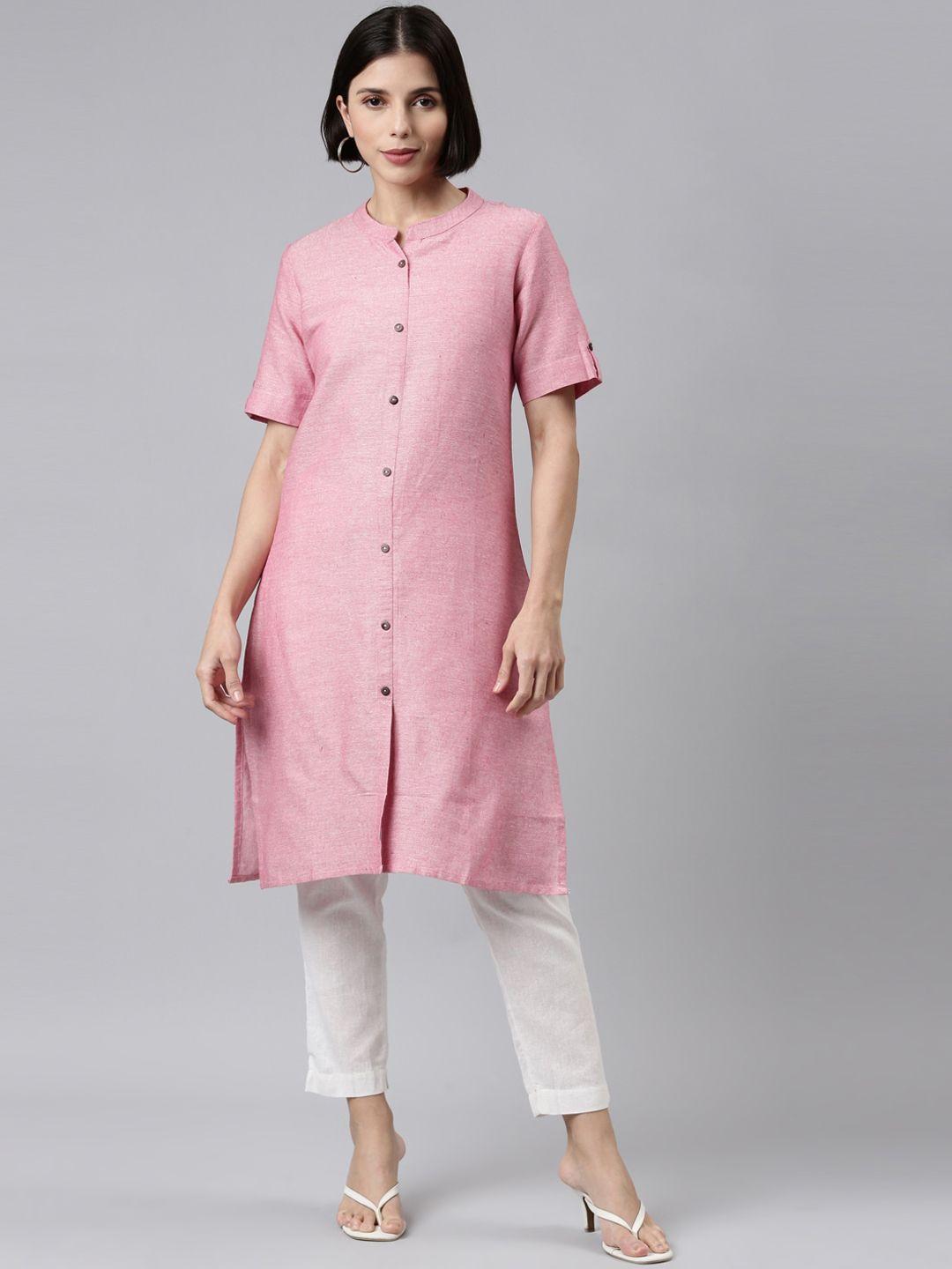 marcia women pink panelled pure cotton kurta with trousers