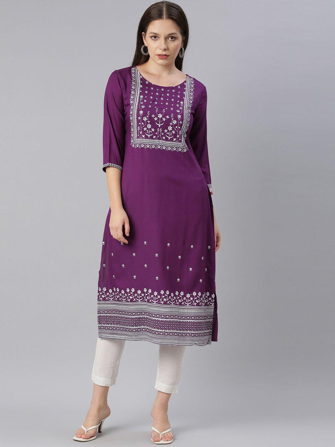 marcia women purple ethnic motifs printed kurta with trousers