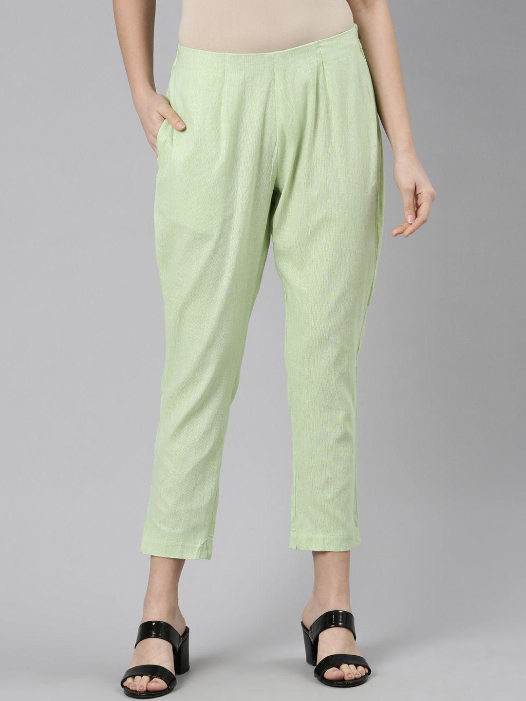 marcia women smart slim fit mid-rise pure cotton trousers