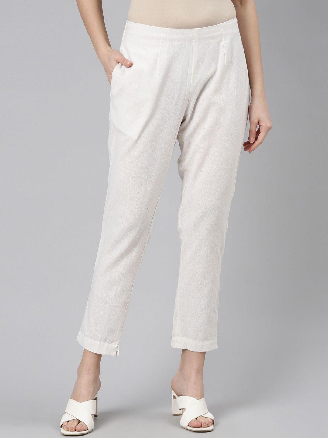 marcia women smart slim fit mid-rise pure cotton trousers