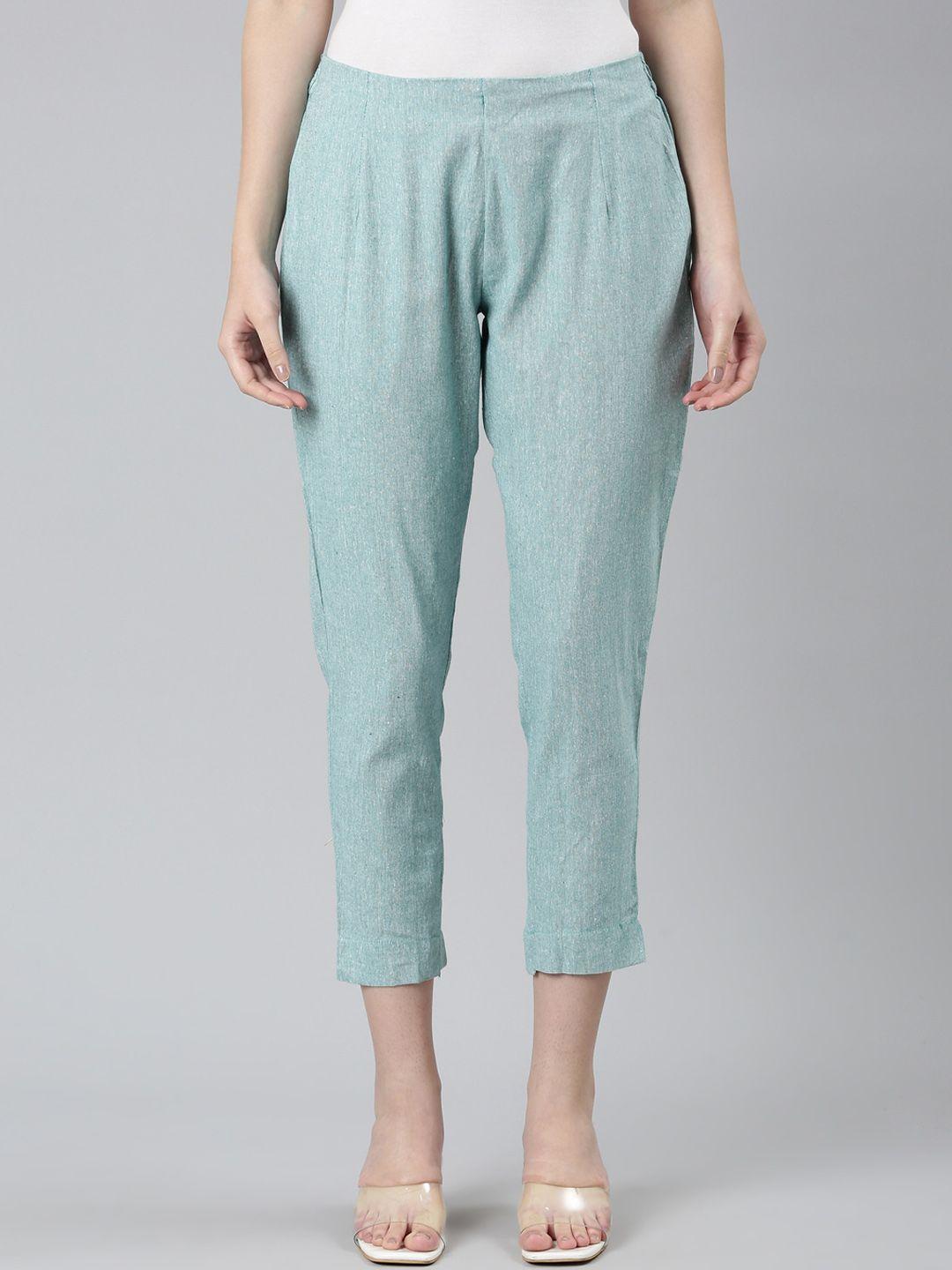 marcia women turquoise blue tapered fit trousers
