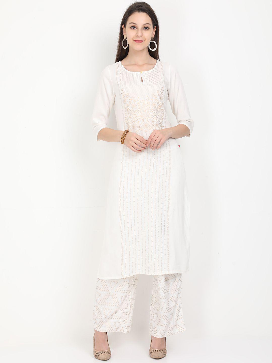 marcia women white ethnic motifs embroidered keyhole neck thread work kurta