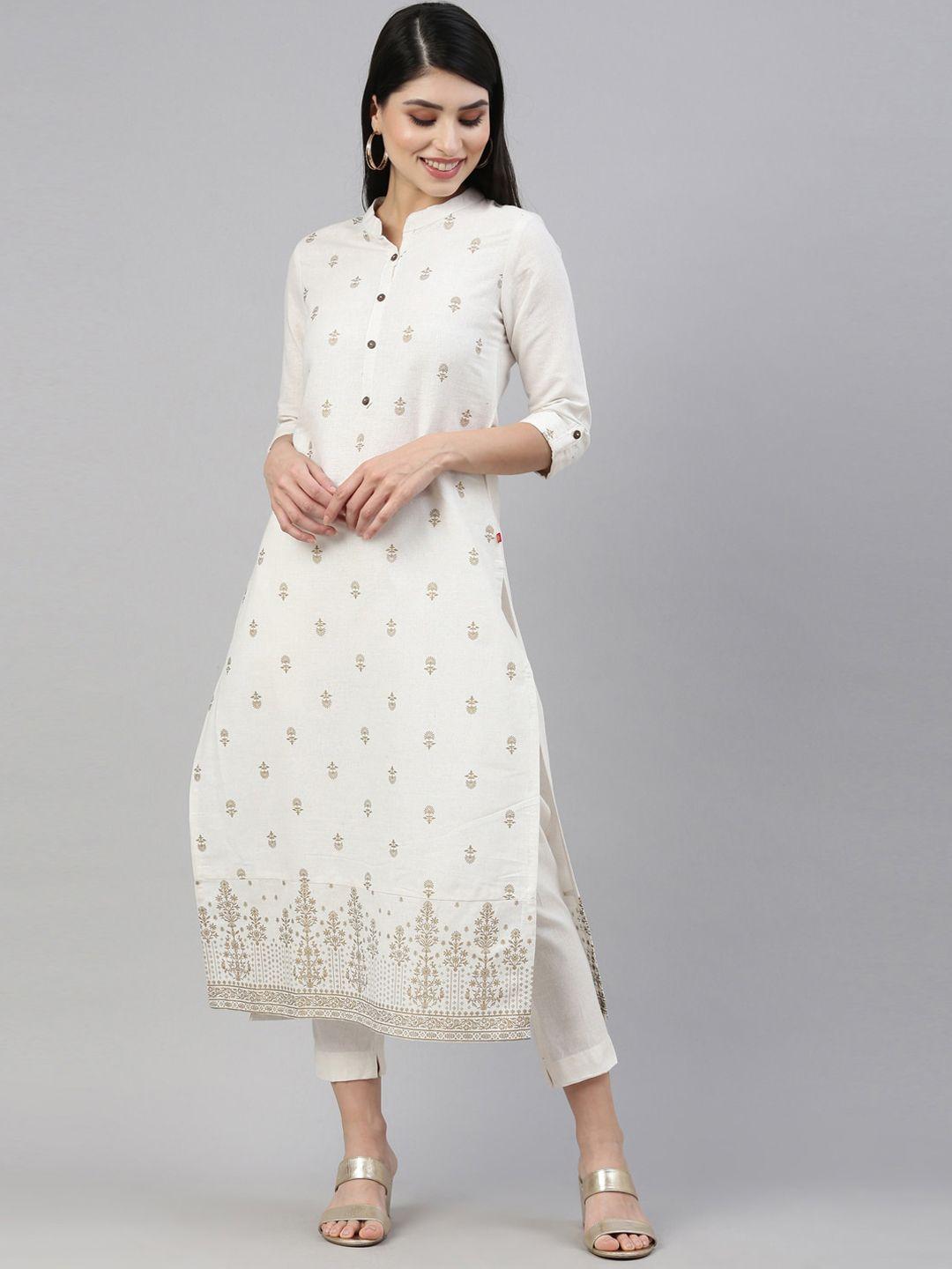 marcia women white ethnic motifs embroidered pure cotton kurta with trousers