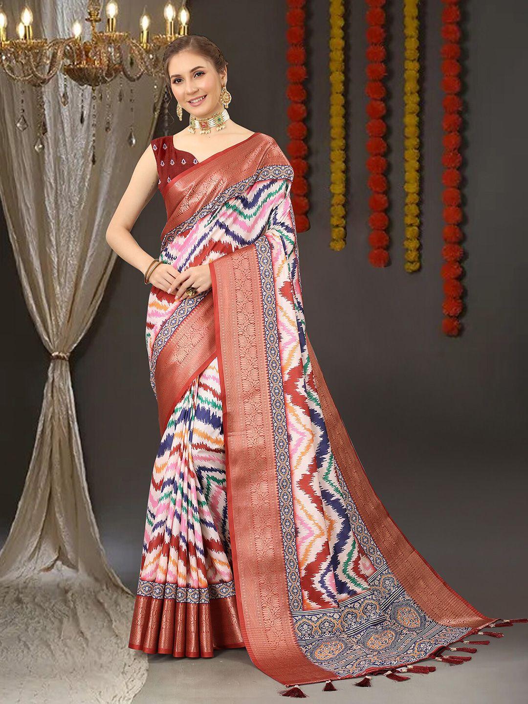 margi designers ikat printed zari banarasi saree
