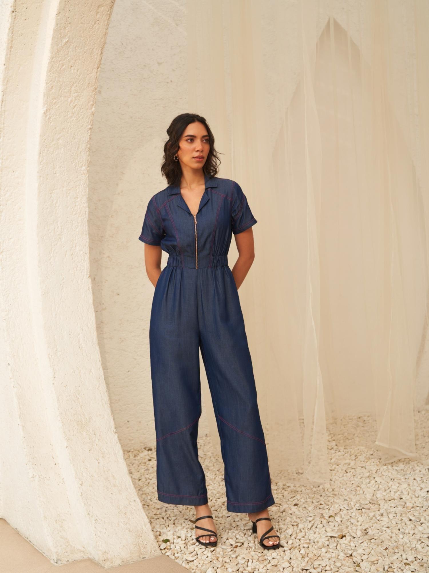 margot solid jumpsuit-blue