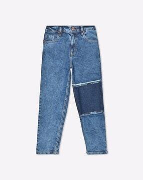 maria acid wash jeans with contrast panel