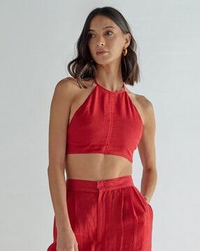 maria fitted linen crop top