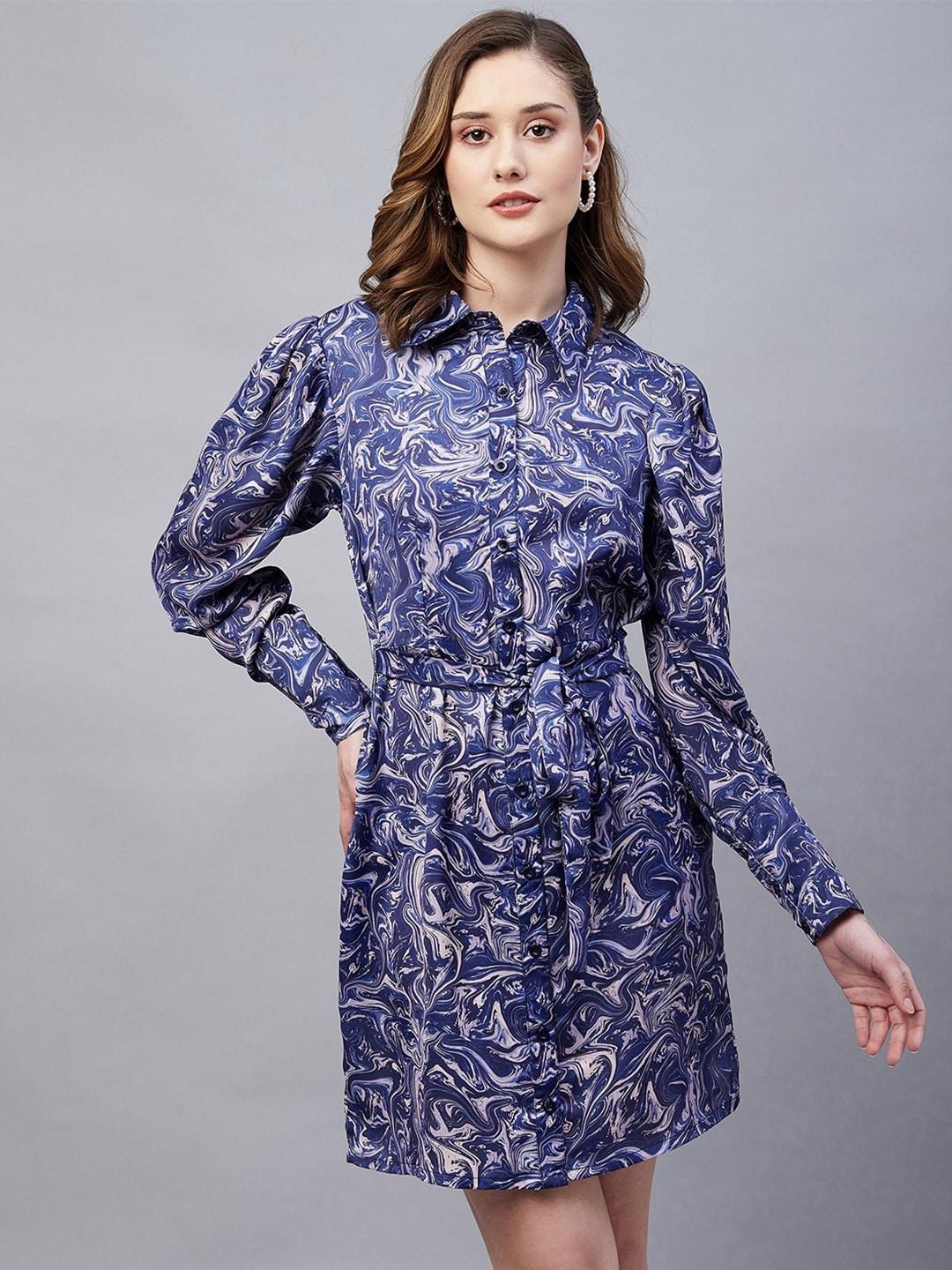 marie claire abstract printed satin shirt dress