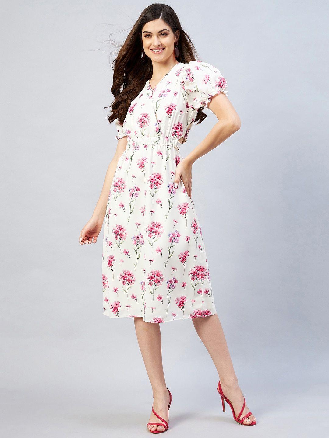 marie claire off white floral crepe a-line dress