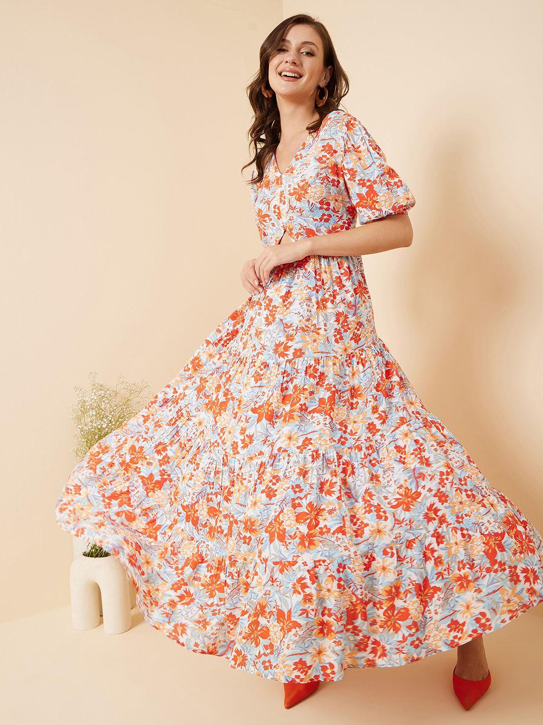 marie claire orange floral printed maxi dress