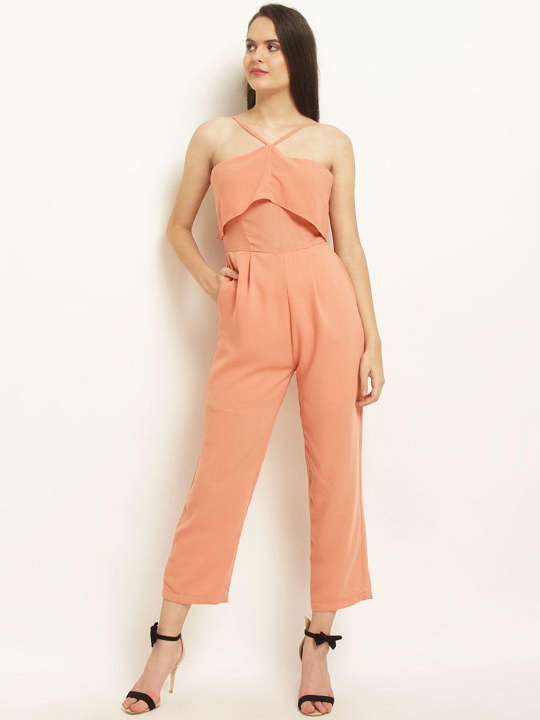 marie claire peach-coloured solid basic jumpsuit