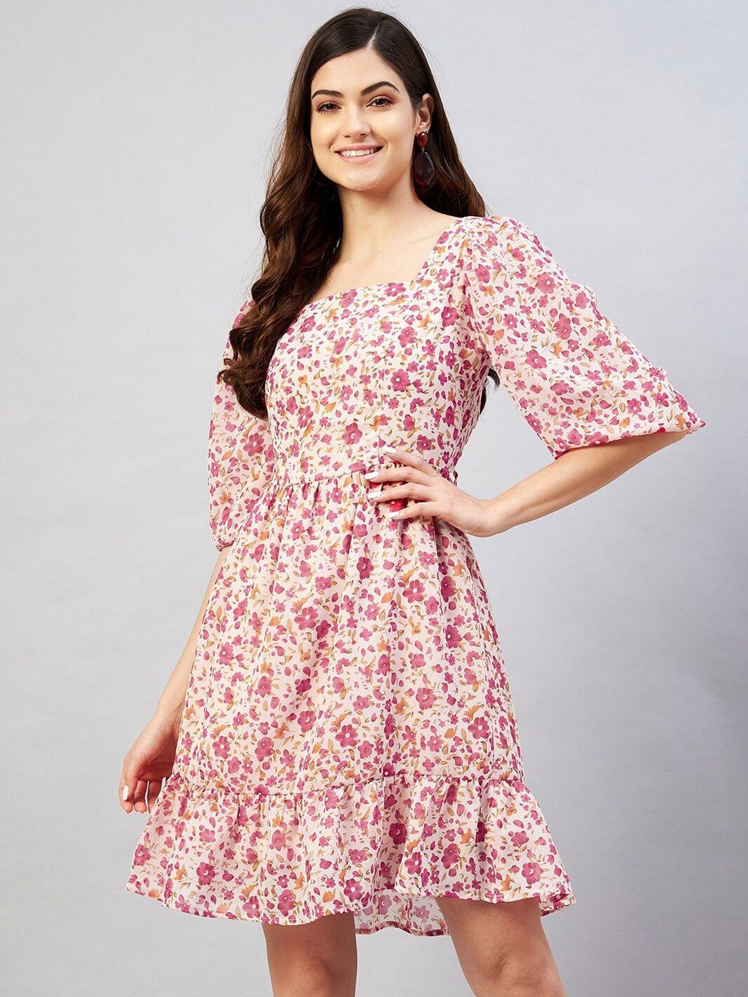 marie claire pink floral georgette dress