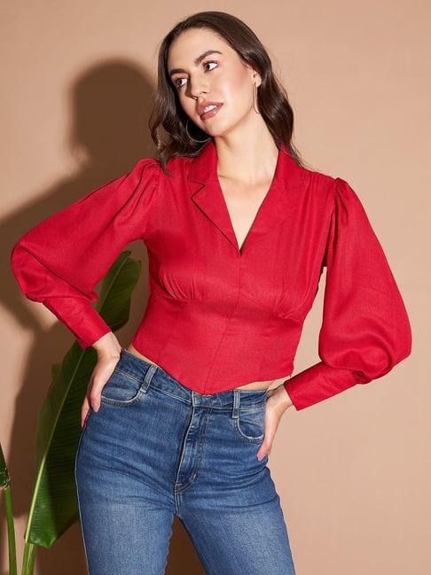 marie claire red notched lapel top