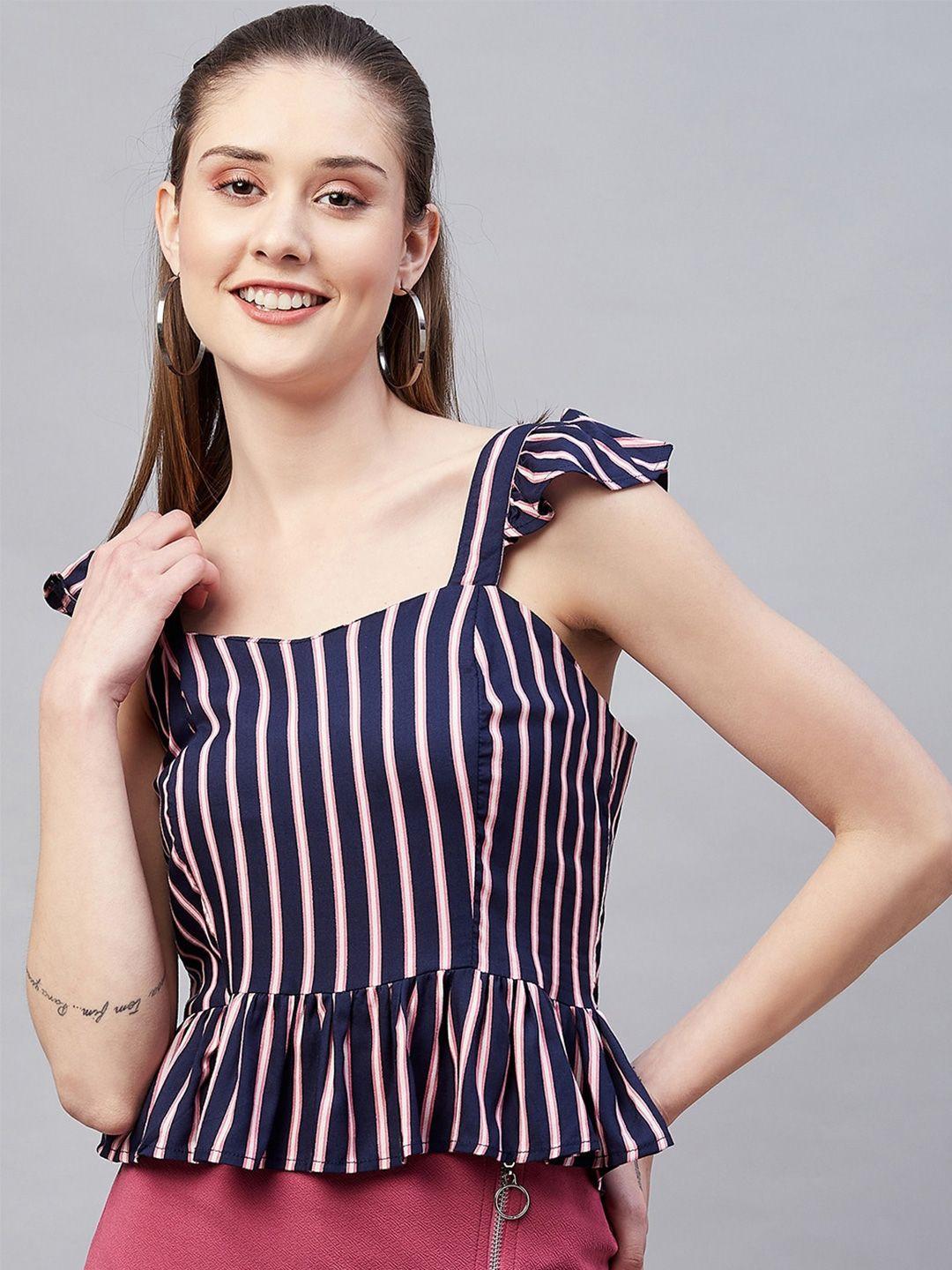 marie claire shoulder straps vertical striped smocked crepe peplum top
