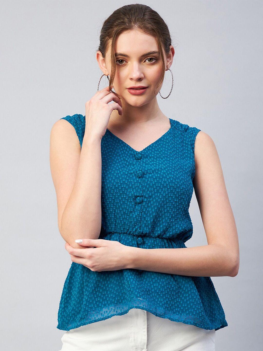 marie claire teal georgette cinched waist top