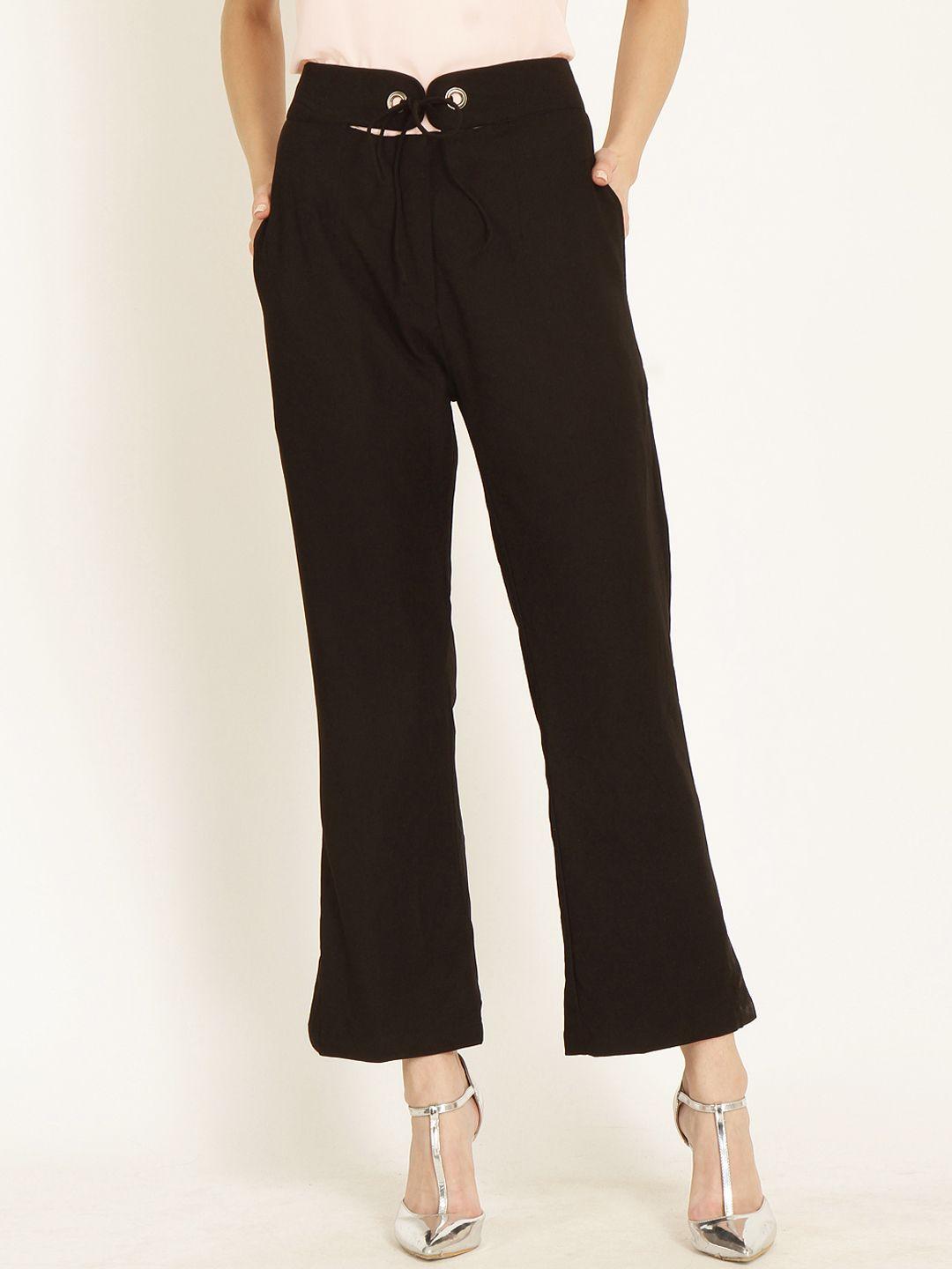 marie claire women black regular fit solid bootcut trousers
