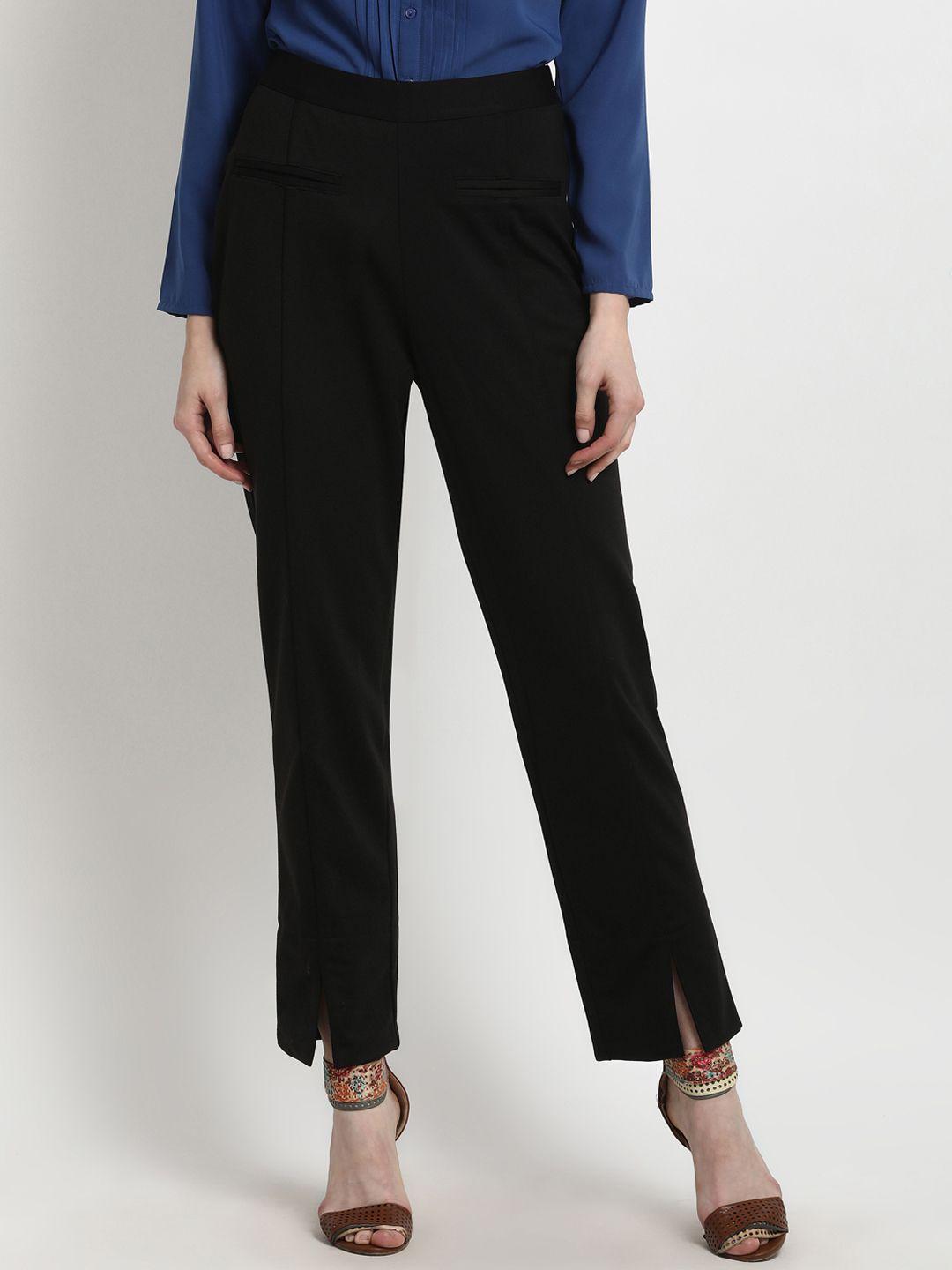 marie claire women black smart regular fit solid trousers