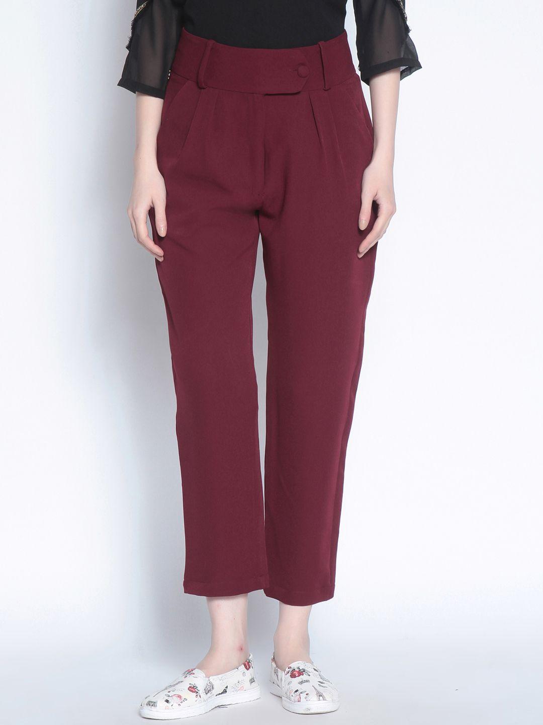 marie claire women burgundy smart regular fit solid formal trousers