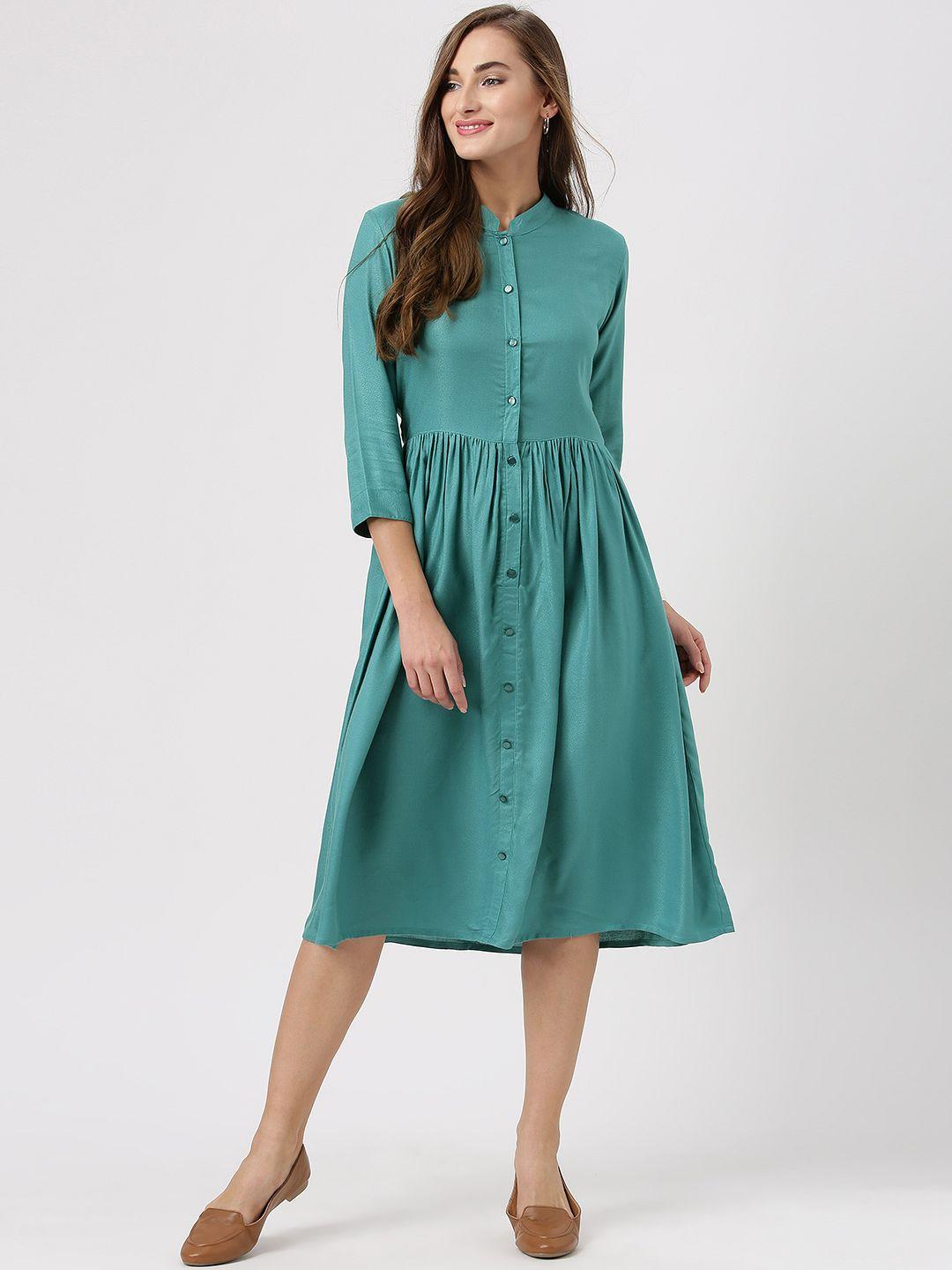 marie claire women green solid a-line  dress