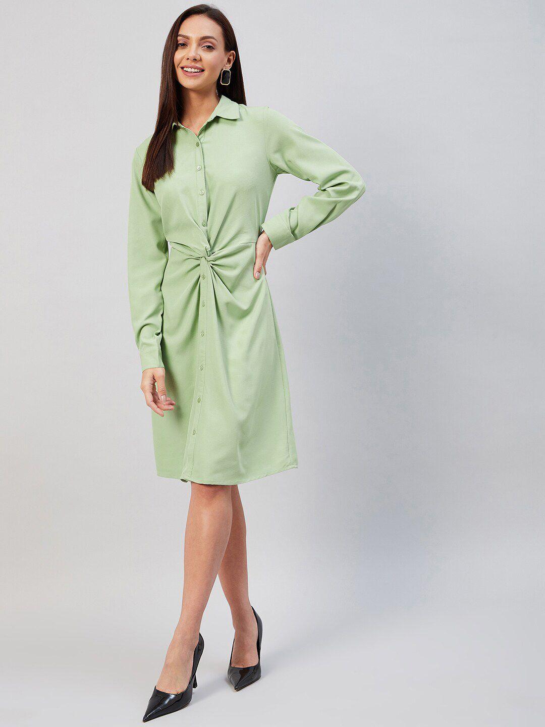 marie claire women green solid crepe shirt dress
