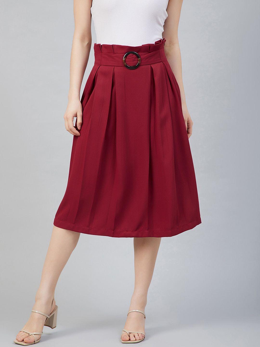 marie claire women maroon solid a-line midi skirt
