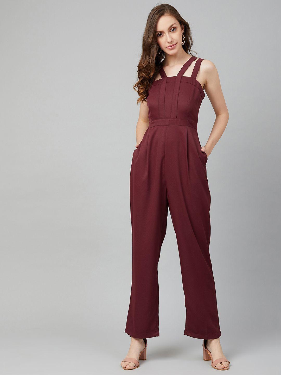 marie claire women maroon solid basic jumpsuit