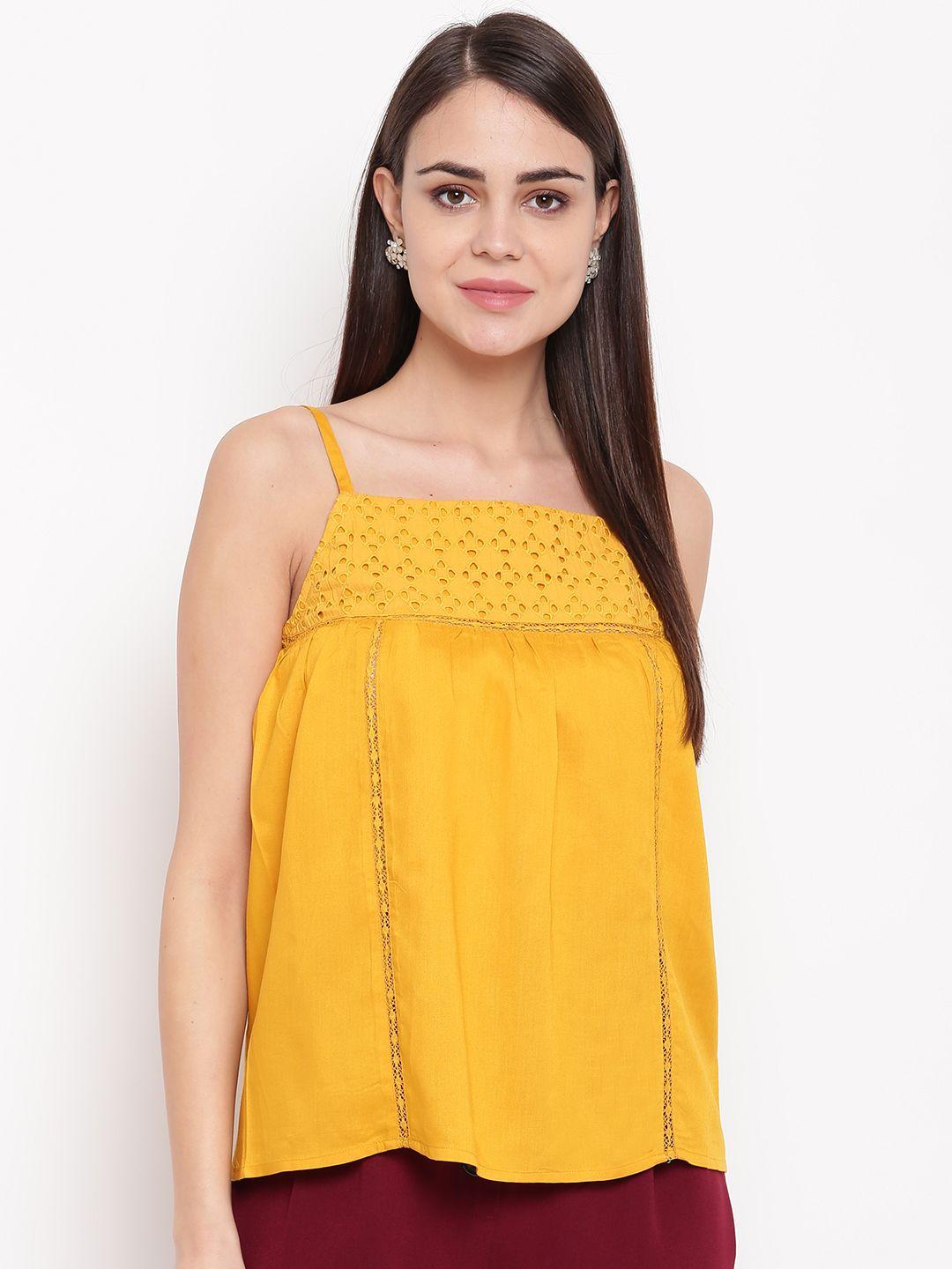 marie claire women mustard yellow solid a-line top