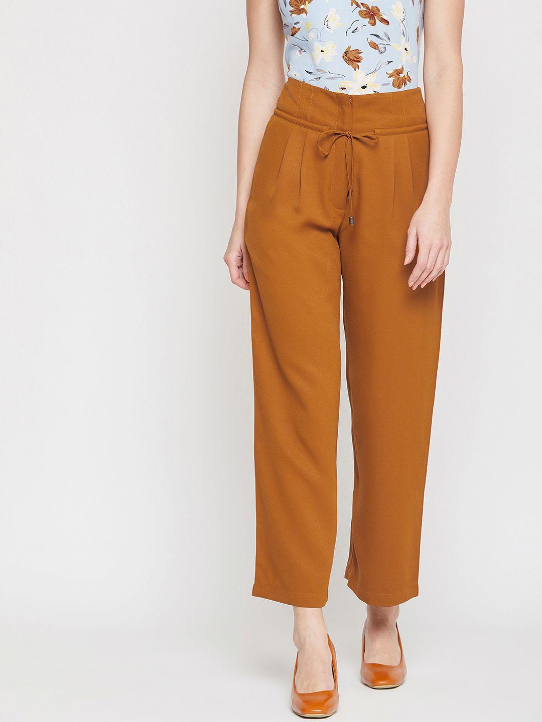 marie claire women mustard yellow straight fit solid parallel trousers