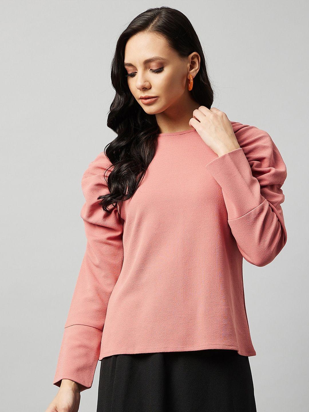 marie claire women pink puff sleeves regular top
