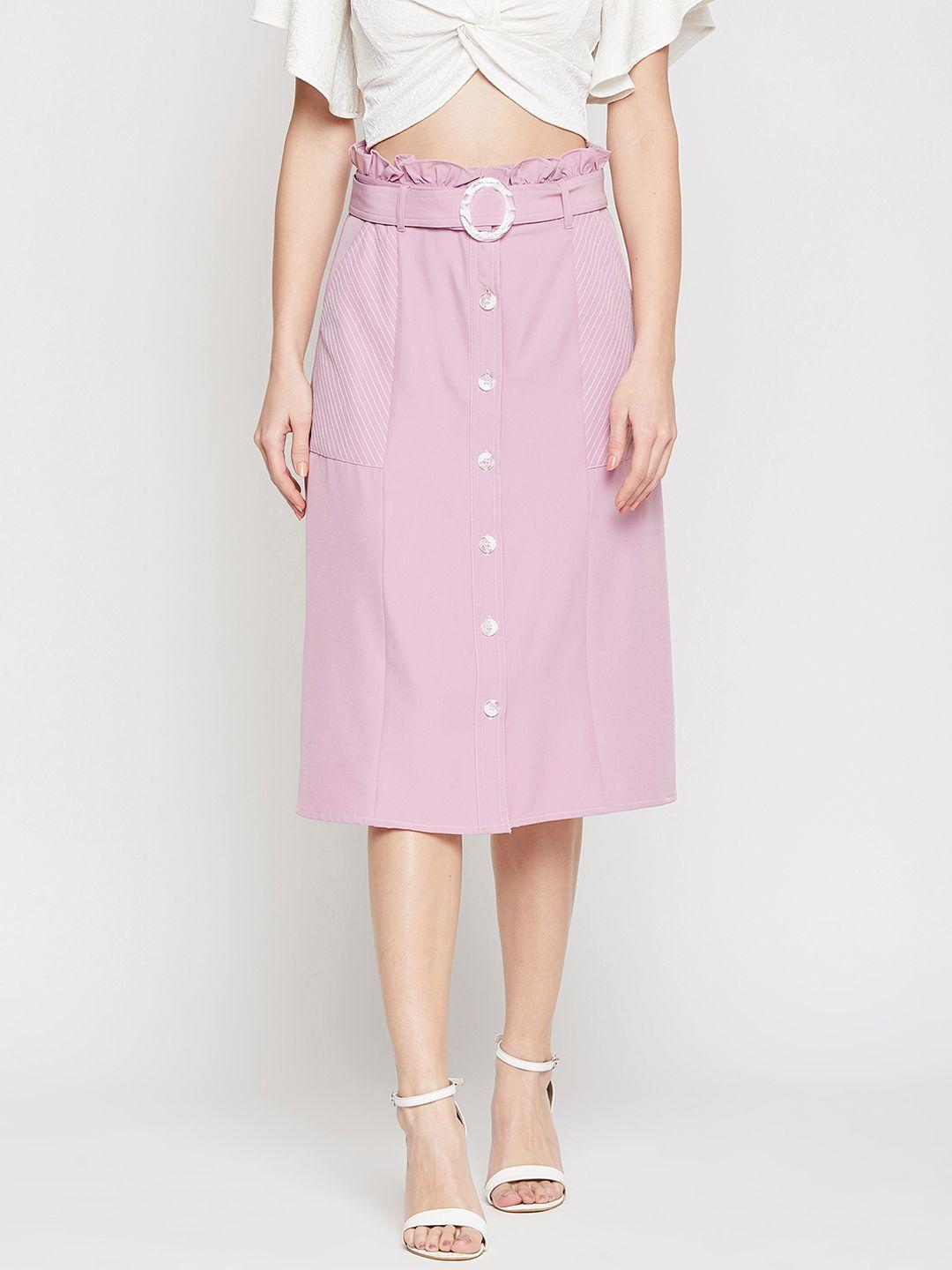 marie claire women pink solid a-line midi skirt