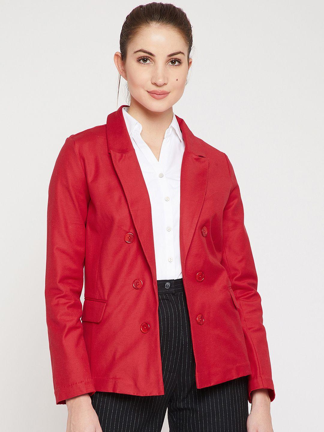 marie claire women red solid single-breasted pure cotton blazer
