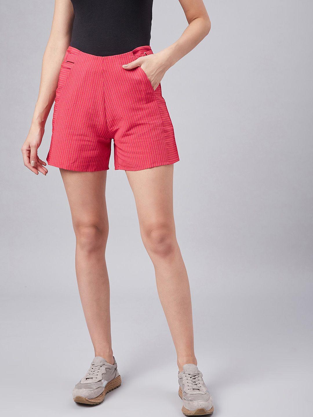 marie claire women red striped regular fit regular shorts