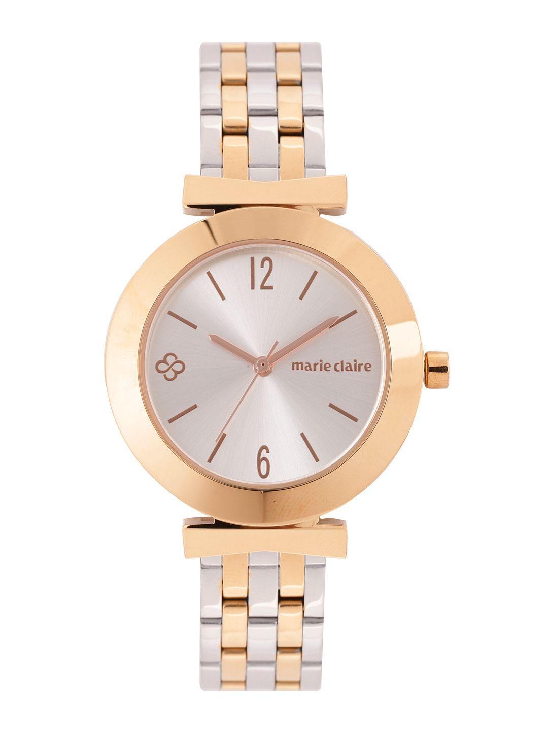 marie claire women silver-toned dial & gold toned stainless steel analogue watch mc22/003
