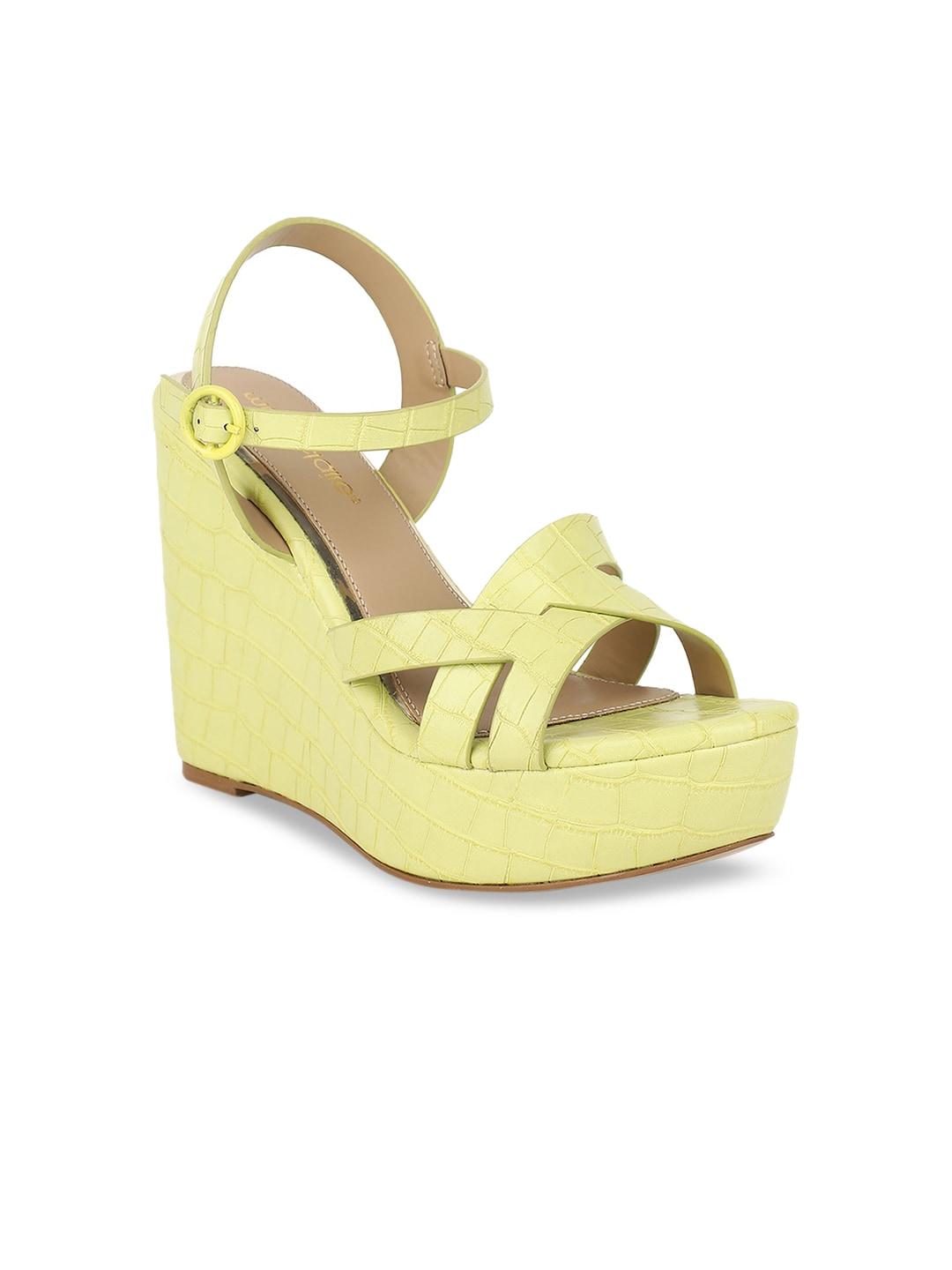 marie claire women yellow solid wedge-heel sandals