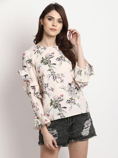 marie claire beige floral print top