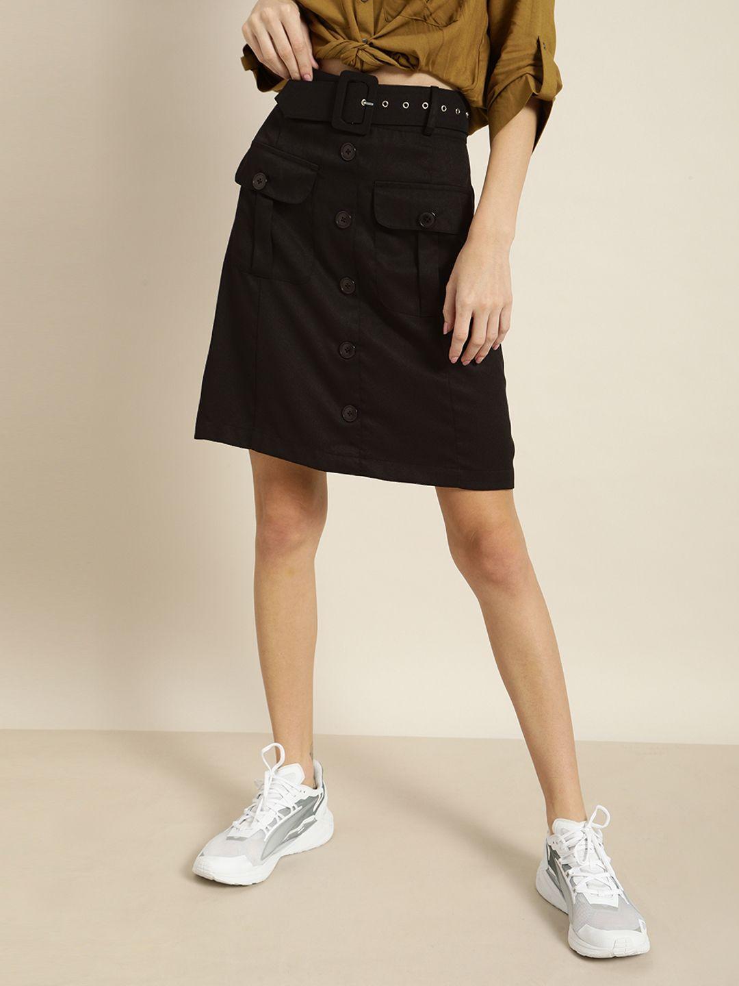 marie claire black a-line skirt with belt